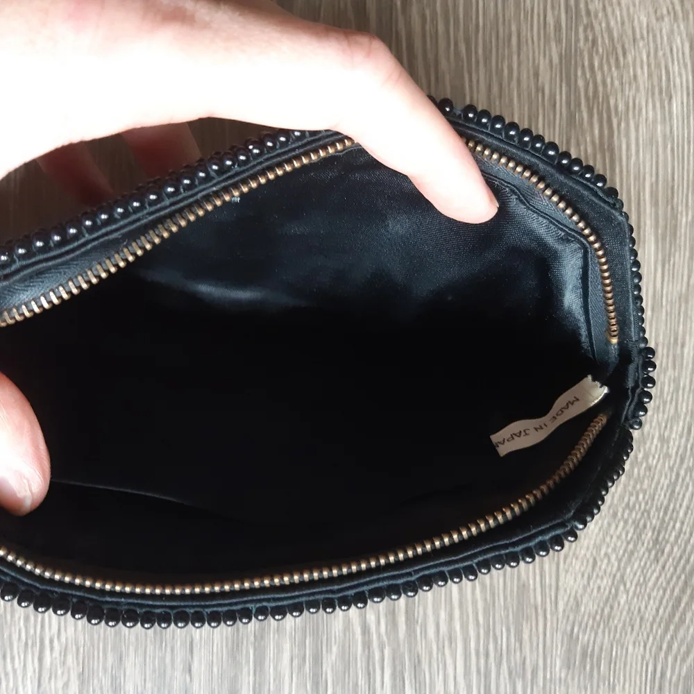 Vintage black Satin sequins beaded evening bag,  clutch, purse. Formal - Picture 4 of 5